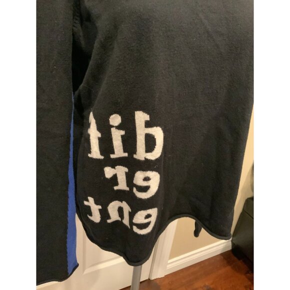 Lisa Todd Black Sweater W/ Blue Trim & White Lettering, Size Medium - Picture 2 of 6